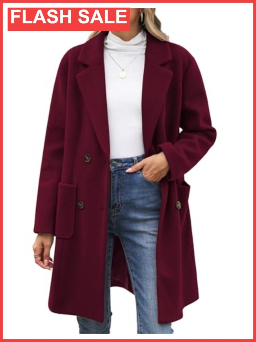 Wool Blend Double Breasted Notch Lapel Trench Coat